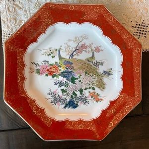 Satsuma Porcelain Octagonal Peacock Decor Plate.